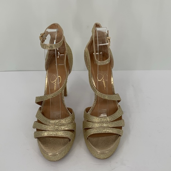 Jessica Simpson Shyremin strappy platform sandals metallic gold crystal shoe 9.5 - Picture 3 of 6